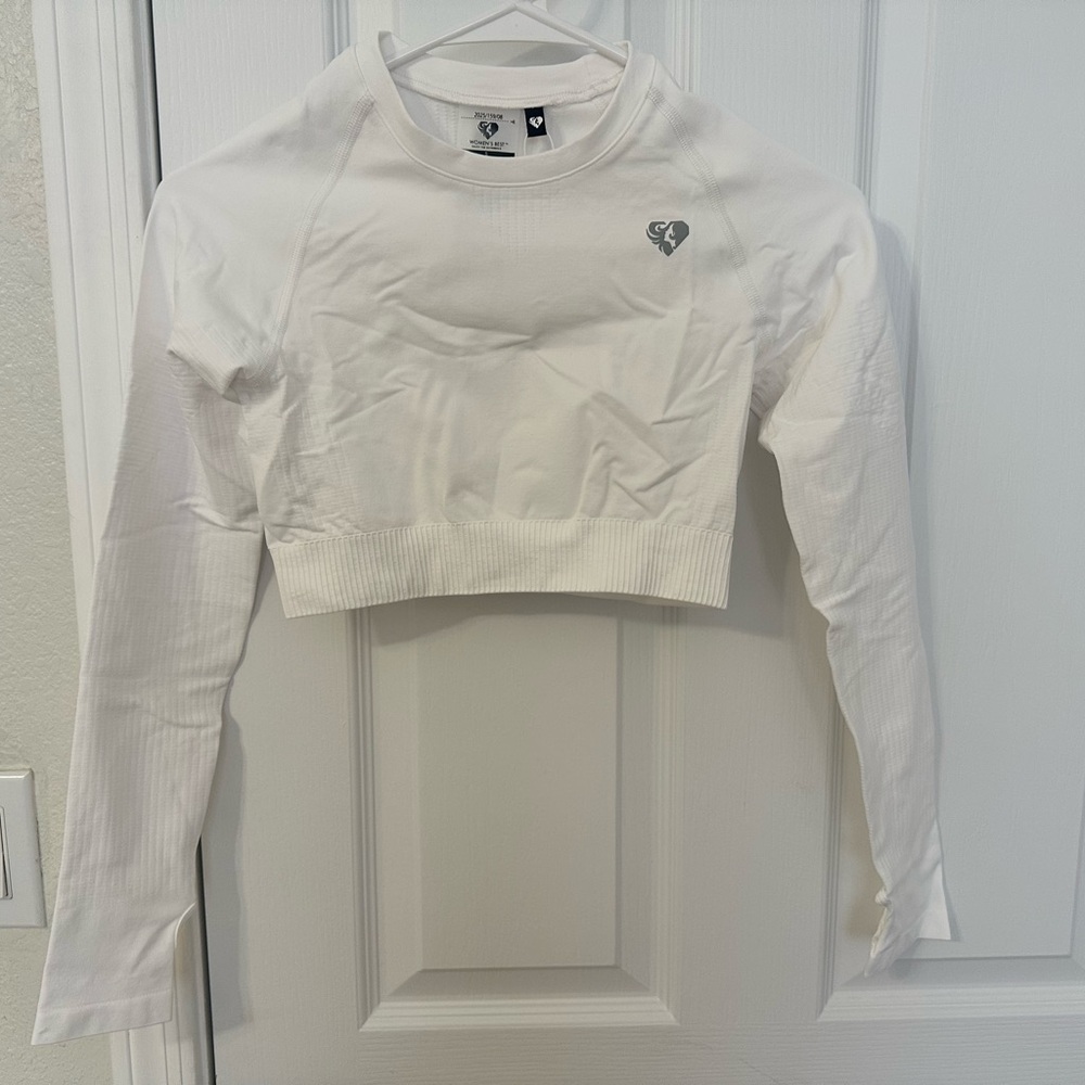 Heart Logo Long Sleeve Cropped Tee - White